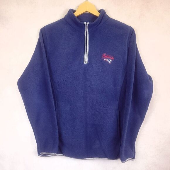 Vintage Y2K Blue Fleece NFL New England Patriots 1/4 Zip Sweatshirt Size L - Picture 1 of 6